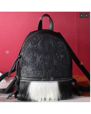 TR160-9110A BK Trinity Ranch Hair-On Cowhide Collection Mini Backpack