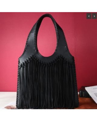 TR161G-918 BK Trinity Ranch Hand-Tie fringe Concealed Carry Hobo Shoulder Bag