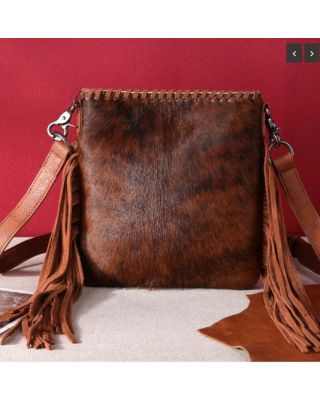 TR162G-2001 BR Trinity Ranch Hair-On Cowhide Fringe Concealed Carry Crossbody Bag