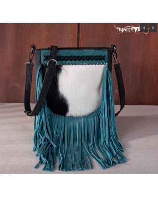 TR171-8360 BK Trinity Ranch Hair-On Cowhide Fringe Crossbody Bag