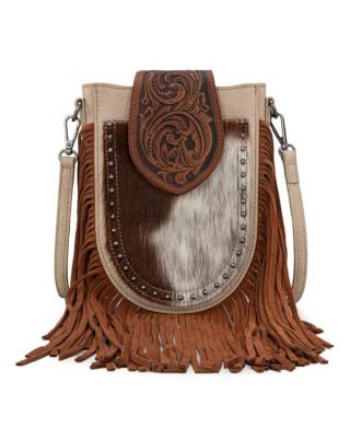 TR180-8360 TN Trinity Ranch Genuine Hair-On Cowhide Tooled Fringe Crossbody Bag