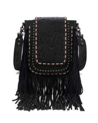 TR181G-9360 BK Trinity Ranch Floral Tooled Concealed Carry Crossbody Bag