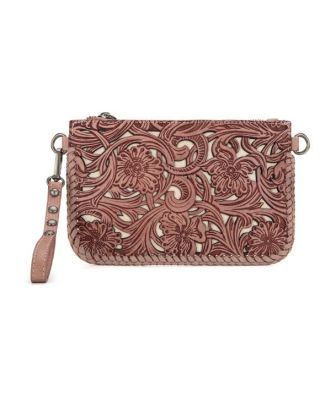 TR186-181 PK Trinity Ranch Leather Floral Tooled Collection Clutch/Crossbody