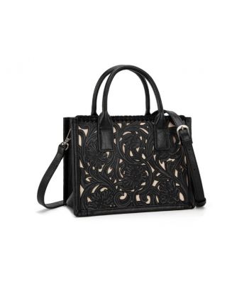 TR186-8121 BK Trinity Ranch Floral Tooled Mini Tote/Crossbody