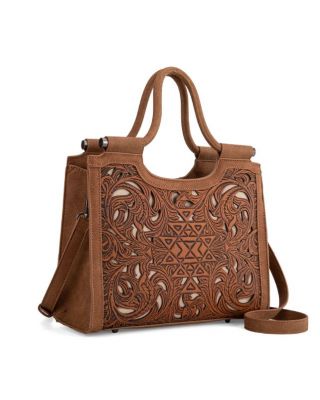 TR190G-8250 BR Trinity Ranch Floral Aztec Tooled Concealed Carry Tote/Crossbody