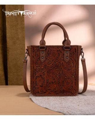 TR192-8368 BR Trinity Ranch Floral Tooled Collection Tote/Crossbody
