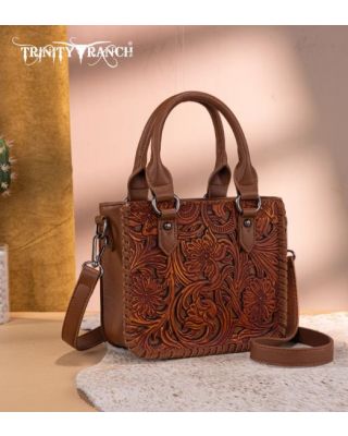 TR192-8800 BR Trinity Ranch Floral Tooled Collection Mini Tote/Crossbody