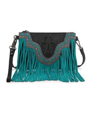 TR194-181 BK Trinity Ranch Floral Tooled Collection Clutch/Crossbody