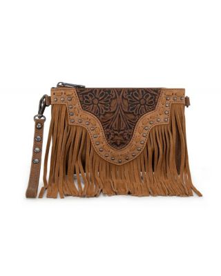 TR194-181 BR Trinity Ranch Floral Tooled Collection Clutch/Crossbody