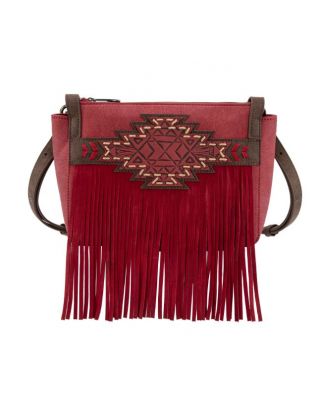 TR196-8287 RD Trinity Ranch Aztec Tooled Fringe Crossbody
