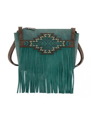 TR196-8287 TQ Trinity Ranch Aztec Tooled Fringe Crossbody