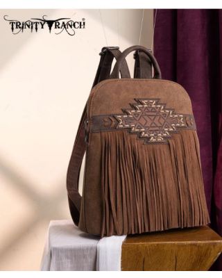 TR196G-9115BR  Trinity Ranch Aztec Tooled Fringe Concealed Carry Backpack