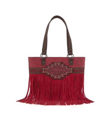 TR196G-8317 RD Trinity Ranch Aztec Tooled Fringe Concealed Carry Tote
