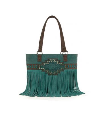TR196G-8317 TQ Trinity Ranch Aztec Tooled Fringe Concealed Carry Tote