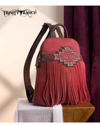 TR196G-9115RD  Trinity Ranch Aztec Tooled Fringe Concealed Carry Backpack