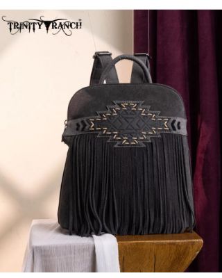 TR196G-9115BK  Trinity Ranch Aztec Tooled Fringe Concealed Carry Backpack