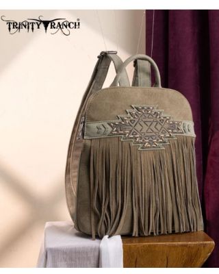TR196G-9115GN  Trinity Ranch Aztec Tooled Fringe Concealed Carry Backpack