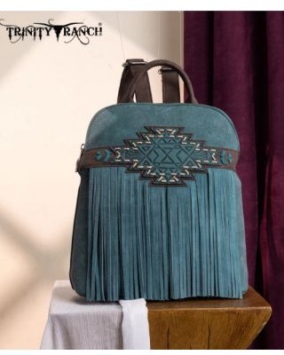 TR196G-9115TQ  Trinity Ranch Aztec Tooled Fringe Concealed Carry Backpack