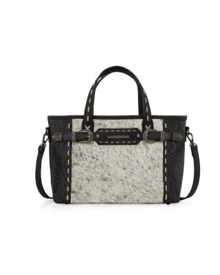 TR199-8122BK Trinity Ranch Genuine Hair-On Cowhide Tooled Tote/Crossbody