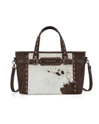 TR199-8122CF Trinity Ranch Genuine Hair-On Cowhide Tooled Tote/Crossbody