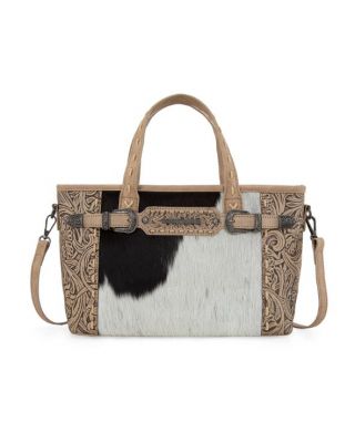 TR199-8122TN Trinity Ranch Genuine Hair-On Cowhide Tooled Tote/Crossbody