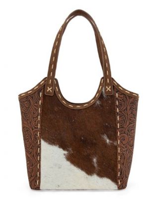 TR199G-8250BR  Trinity Ranch Genuine Hair-On Cowhide Tooled Concealed Carry Tote