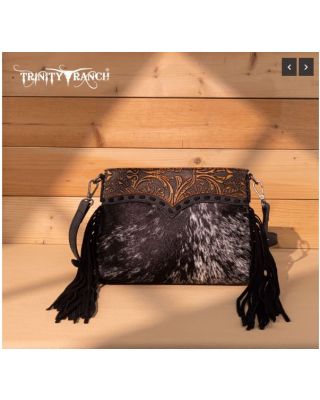 TR200-1814 BK Trinity Ranch Floral Tooled Hair-On Cowhide Crossbody
