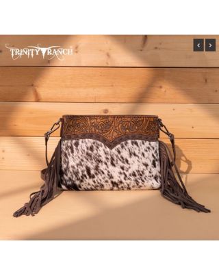 TR200-1814 CF Trinity Ranch Floral Tooled Hair-On Cowhide Crossbody