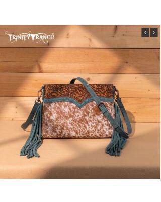 TR200-1814 TQ Trinity Ranch Floral Tooled Hair-On Cowhide Crossbody