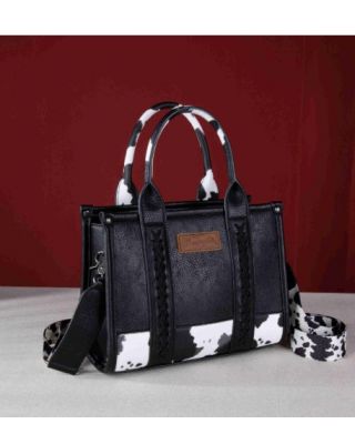 WG102-8120S BLK Wrangler Cow Print Concealed Carry Tote/CrossbodY