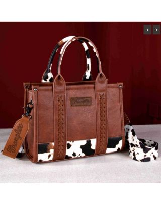 WG102-8120S BR Wrangler Cow Print Concealed Carry Tote/CrossbodY