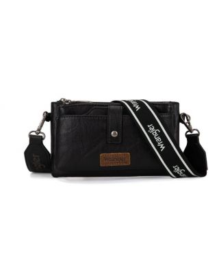 WG120-209 BK Wrangler Dual Zipper Compartment Crossbody Bag