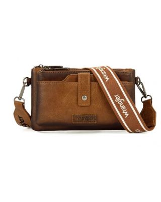 WG120-209 BR Wrangler Dual Zipper Compartment Crossbody Bag