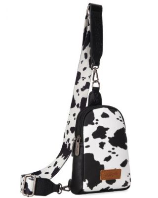 WG133-210 BK Wrangler Cow Print Crossbody Sling Chest Bag