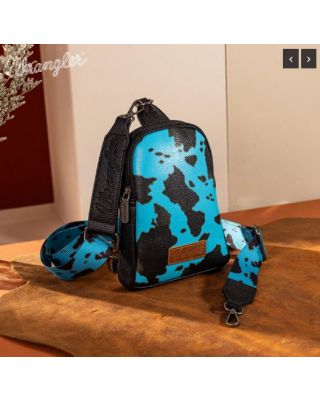 WG133-210 BL Wrangler Cow Print Crossbody Sling Chest Bag