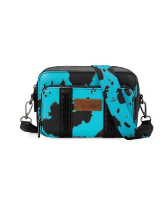 WG133-3003 TQ Wrangler Cow Print Crossbody Purse With Wallet Compartment