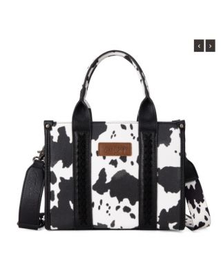 WG133-8120S BLK Wrangler Cow Print Concealed Carry Tote/Crossbody