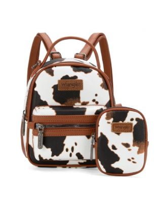 WG133-8600 BR Wrangler Cow Print Mini Backpack With Coin Pouch 