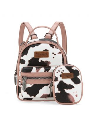 WG133-8600 PK Wrangler Cow Print Mini Backpack With Coin Pouch 