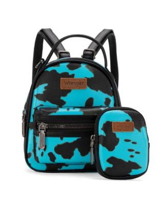 WG133-8600 TQ Wrangler Cow Print Mini Backpack With Coin Pouch 