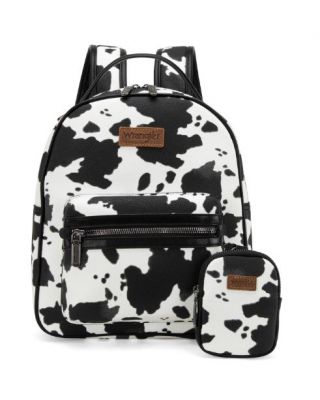 WG133-8603 BLK Wrangler Cow Print Backpack With Coin Pouch
