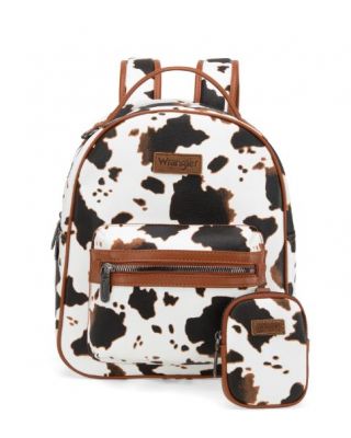 WG133-8603 BR Wrangler Cow Print Backpack With Coin Pouch