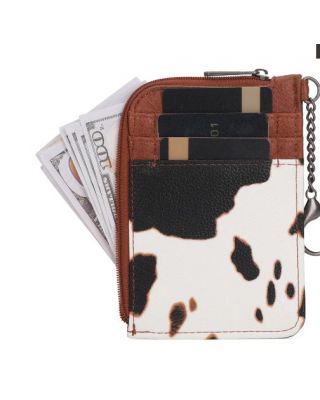 WG133-W005 BR Wrangler Cow Print Print Mini Zip Card