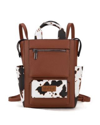 WG161-9112 BR/BR Wrangler Cow Print Tote/Shoulder Bag Convertible Backpack 