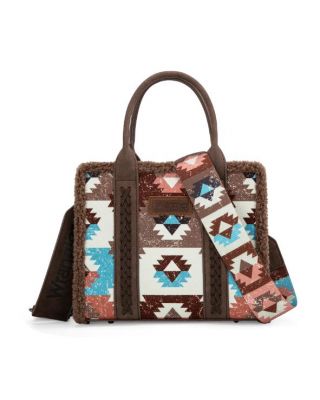 WG166-8120S CF Wrangler Sherpa Southwestern Print Small Canvas Tote