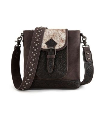 TR185G-9360 CF Trinity Ranch Genuine Hair-On Cowhide Tooled Concealed Carry Crossbody Bag