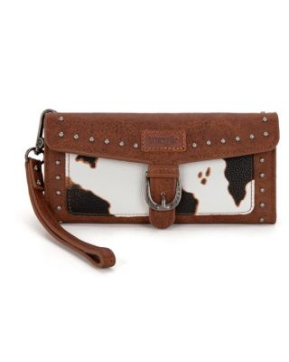 WG195-W054 BR Wrangler Western Cow-Print Tri-fold RFID Wallet