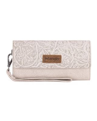 WG196-W056 BG Wrangler Western Floral Tooled Tri-fold RFID Wallet