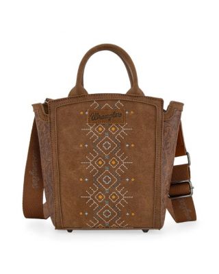 WG211-8014 BR Wrangler Aztec Embroidered Floral Embossed Tote