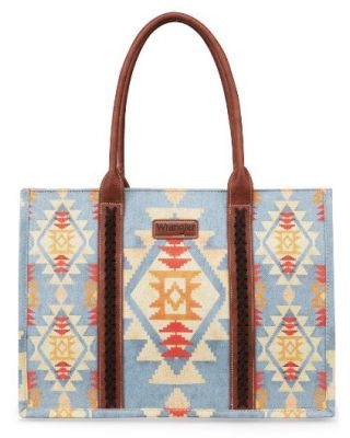 WG2202-8119 BR Wrangler Southwestern Pattern Dual Sided Print Canvas Wide Tote